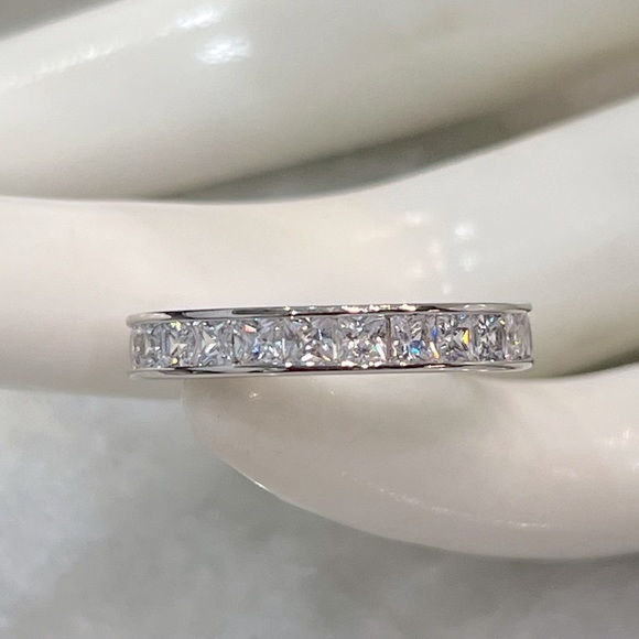 Sterling Silver CZ Princess Cut Eternity Band - Picture 3 of 10